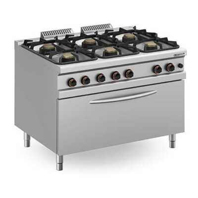 Fogão a gás com 6 queimadores + forno a gás MAXI