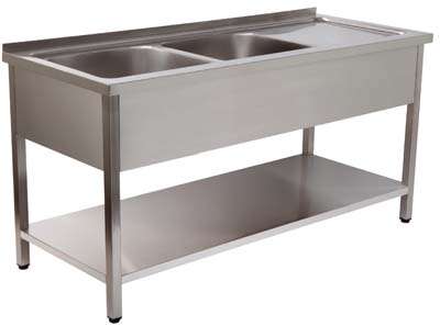 BANCADA DE LAVAGEM 2 CUBAS 1400x600x850 INOX