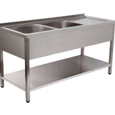 BANCADA DE LAVAGEM 2 CUBAS 1400x700x850 INOX