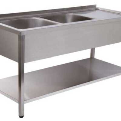 BANCADA DE LAVAGEM 2 CUBAS DT 1400x700x850 INOX