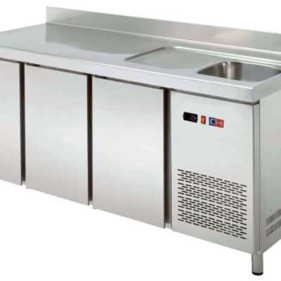 Mesa de snacks refrigerada com lava-loiça 2 portas Profundidade 600