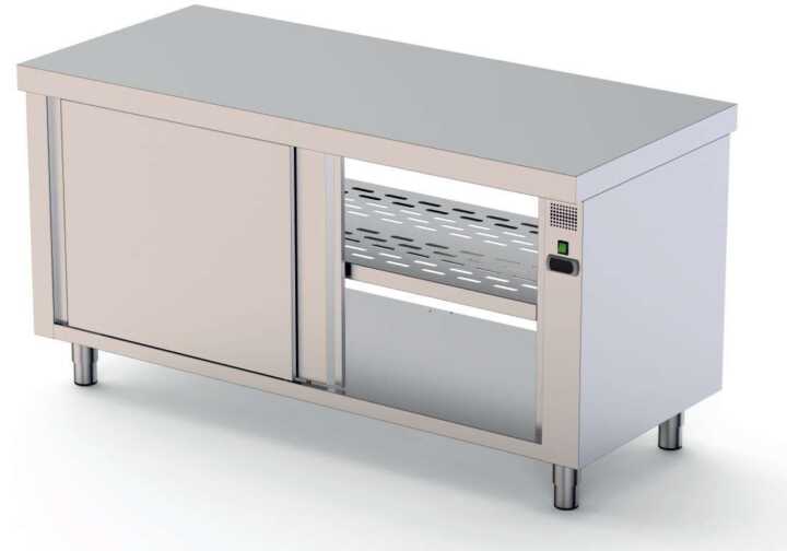 Mesa Estufa central em aço inoxidável com 600 de profundidade e porta de correr em ambos os lados 1600x600x850h mm - Hotelequip.pt Mesa Estufa central em aço inoxidável com 600 de profundidade e porta de correr em ambos os lados 1600x600x850h mm