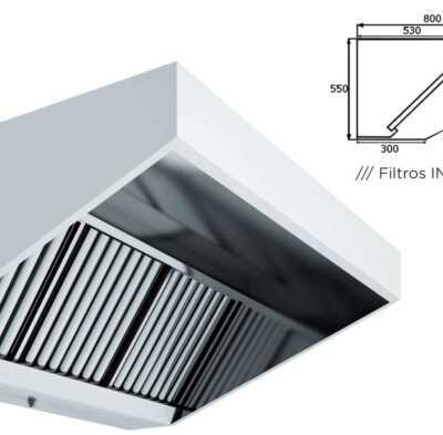 Hotte de parede para snack snack Teto baixo Teto elevado 800 Profundidade SEM TURBINA 2000x800x550h mm