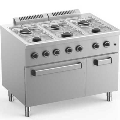 Fogão A Gás De 6 Bocas Com Forno A Gás Gn2/1 Profundidade 700