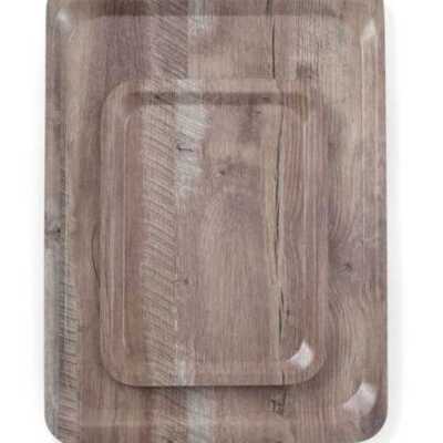 Tabuleiro para servir em melamina com padrão de madeira, Madeira escura, 370x530mm