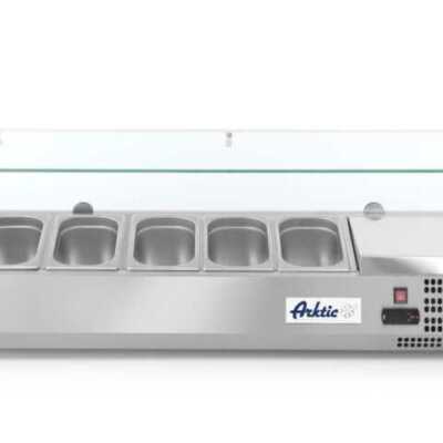 Vitrina expositora refrigerada GN 1/4, 5x GN 1/4, 230V/180W, 1205x335x(H)460mm