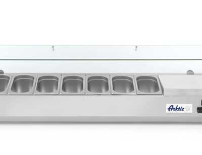 Vitrina expositora refrigerada GN 1/4, 8x GN 1/4, 230V/180W, 1805x335x(H)460mm