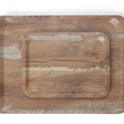 Tabuleiro para servir em melamina com padrão de madeira, Madeira, 240x340mm