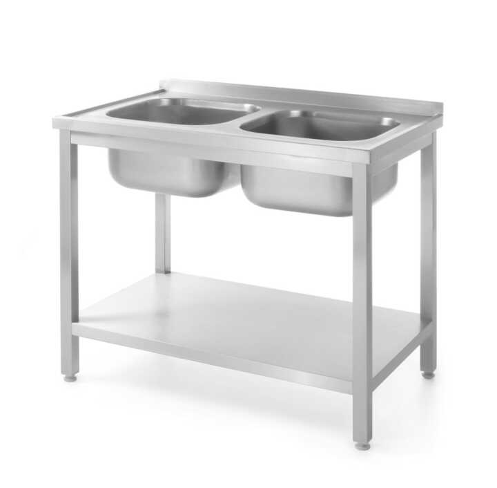 Mesa com 2 lava-loiças e prateleira - para automontagem Mesa com 2 lava-loiças e prateleira - para automontagem