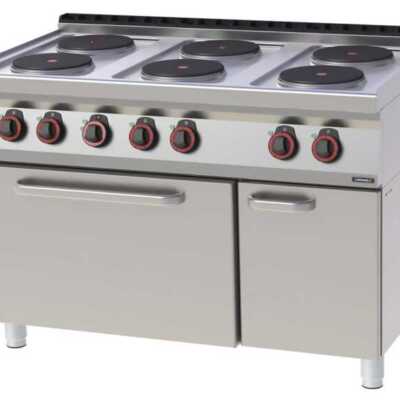 Fogão elétrico 6 bocas com forno elétrico ventilado GN 1/1 120