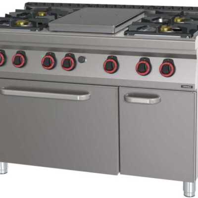 Fogão a gás 4 bocas + 1 placa com forno elétrico estático GN 2/1 HP 120