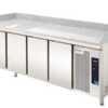 A composição das mesas completas é composta por um conjunto composto por: Mesas refrigeradas (modelos nesta página) e expositor refrigerado para ingredientes