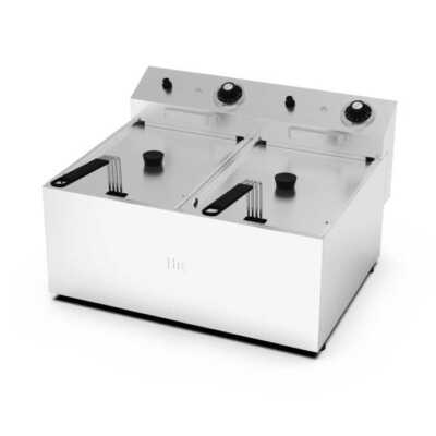 Fritadeira eléctrica de bancada s/torneira, 2 cubas 10l