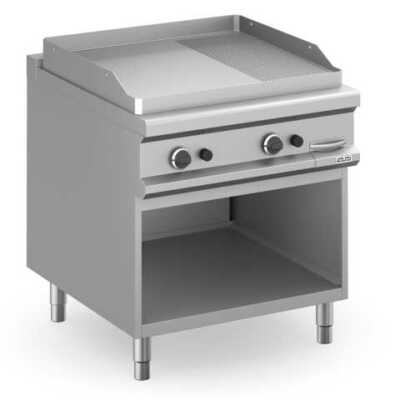 Fry-Top a gás placa lisa 80 cm - aço rectificado fenda, móvel MFTG98ALR