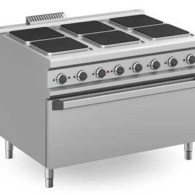 Fogão eléctrico 6 placas quadradas + forno eléctrico extra grande MPQ912FEM