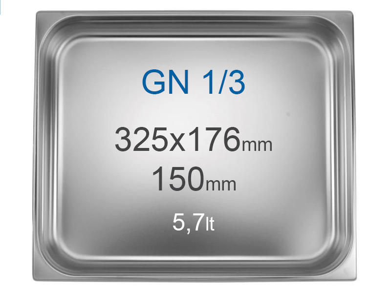 Cuba Gastronorm GN 1/3 Inox - 5.7 L, 150 mm Altura