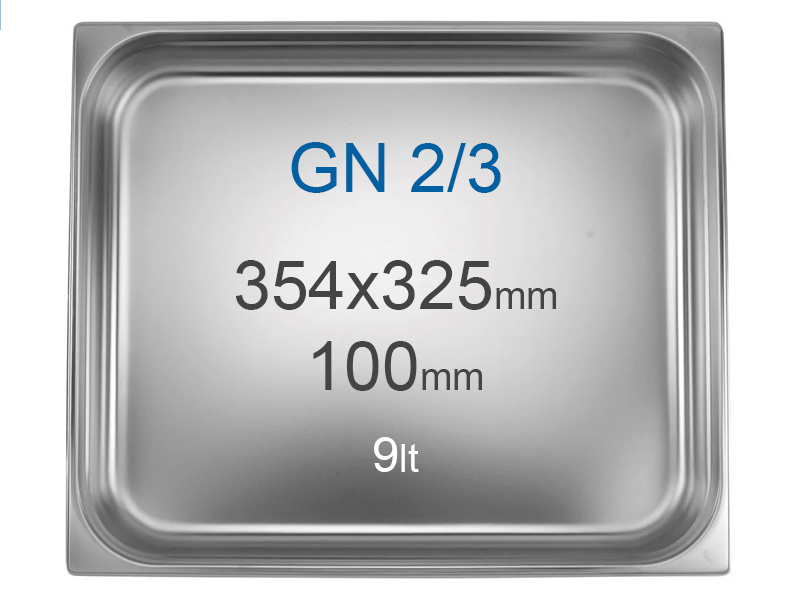 Cuba Gastronorm em Aço Inoxidável GN 2/3, 9 L, Altura 100 mm
