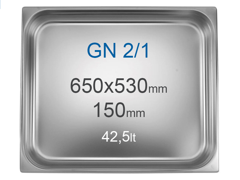 Cuba Gastronorm GN2/1 Aço Inox, 42.5 L, Altura 150 mm