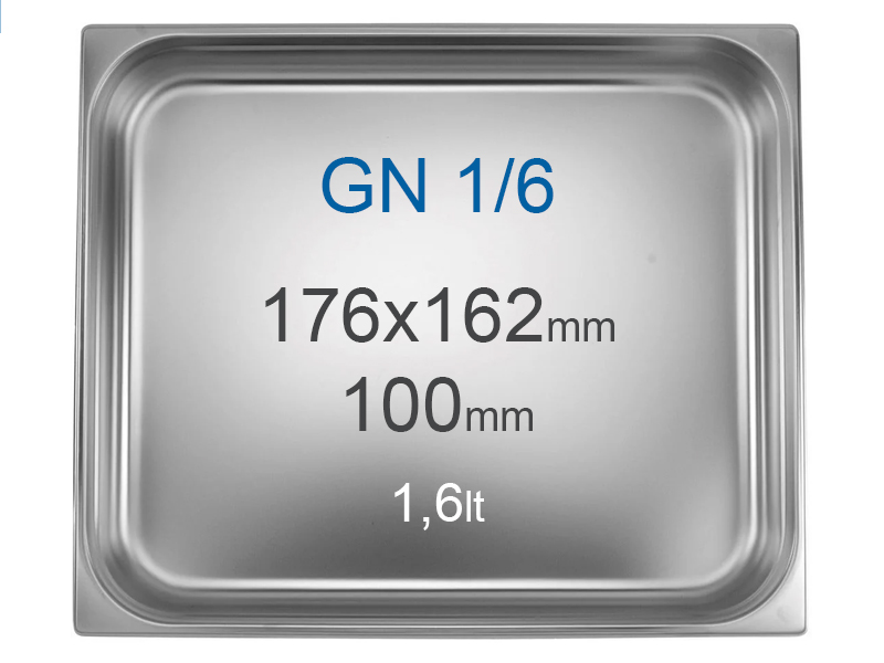 Cuba Gastronorm Inox GN 1/6, 176x162mm, 100mm Profundidade