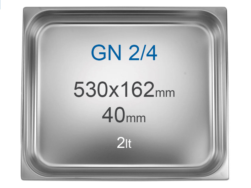 Cuba Gastronorm Inox GN 2/4 sem Pegas, 2L, Altura 40mm