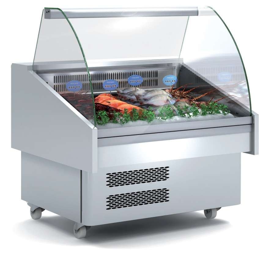 Vitrines Refrigerada para Peixe Vidro Curvo 1285 mm