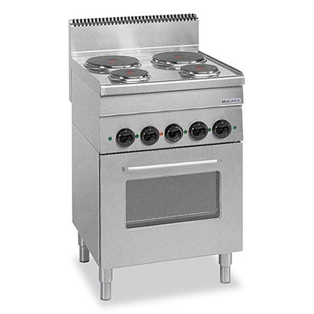 Fogão Elétrico Profissional 600x600mm com 4 Placas e Forno Ventilado
