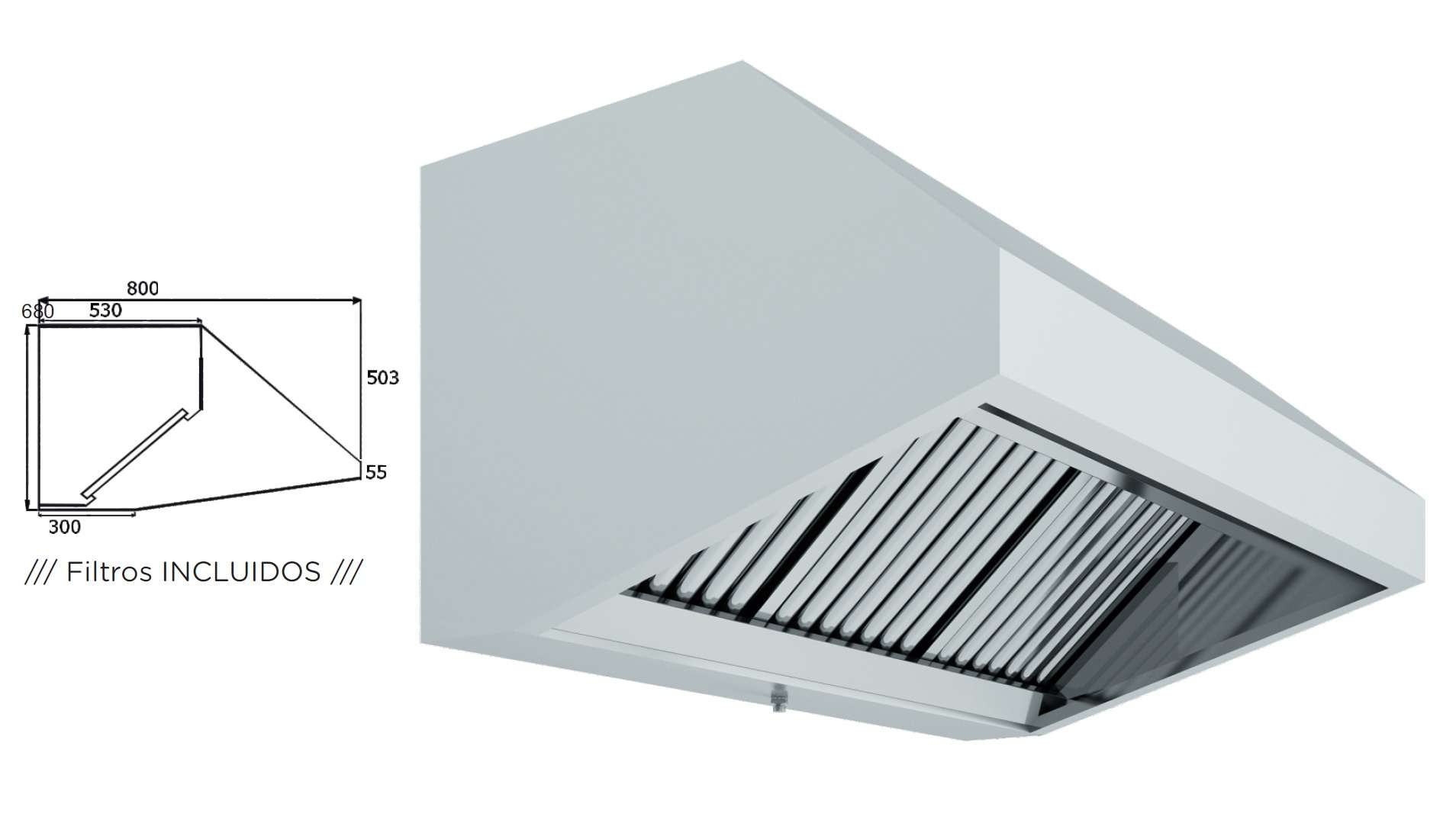Hotte Exaustora Mural Inox 800mm sem Turbina 2000x800mm