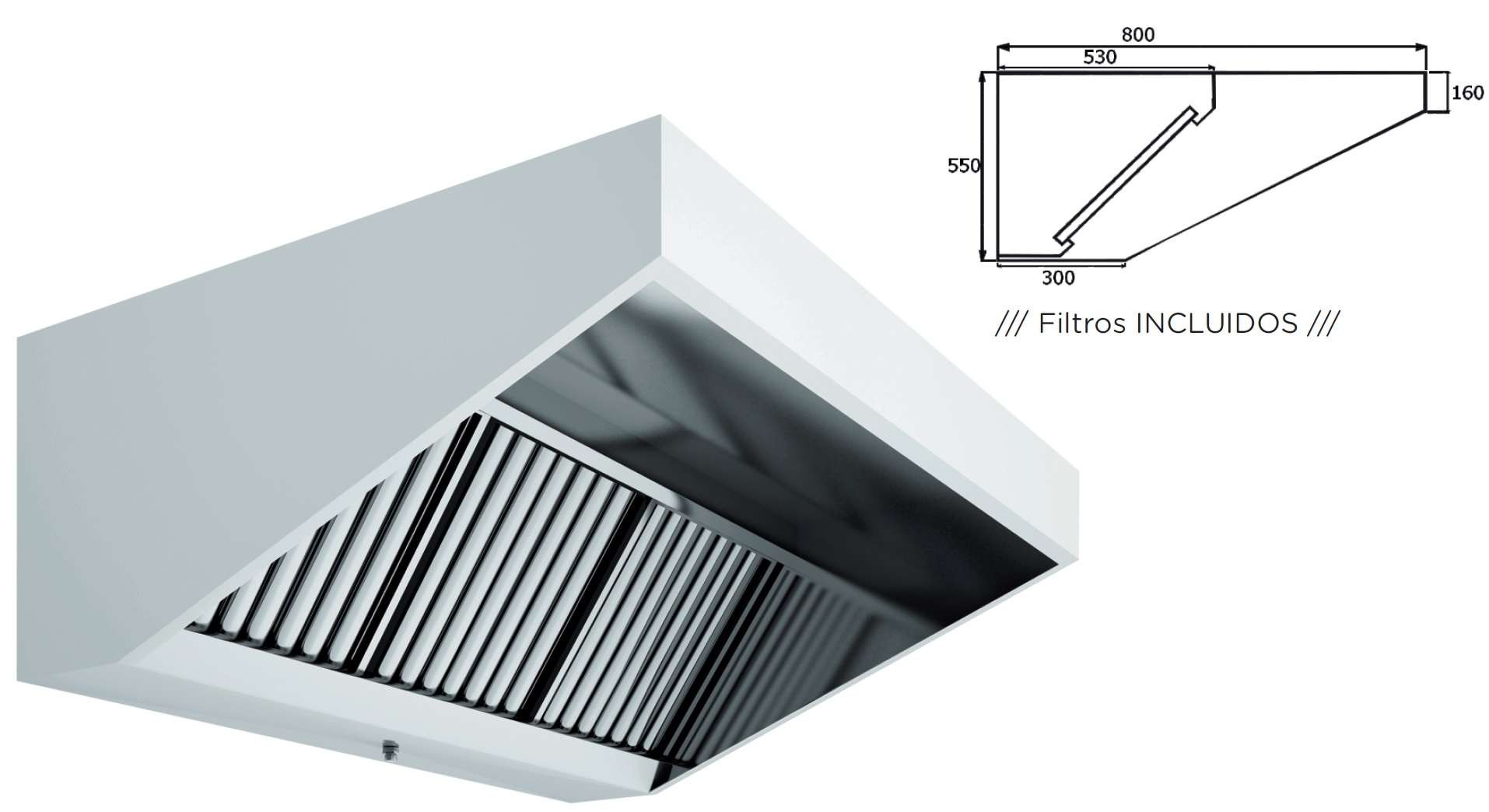 Hotte Exaustora Mural Inox 1500x800x550mm