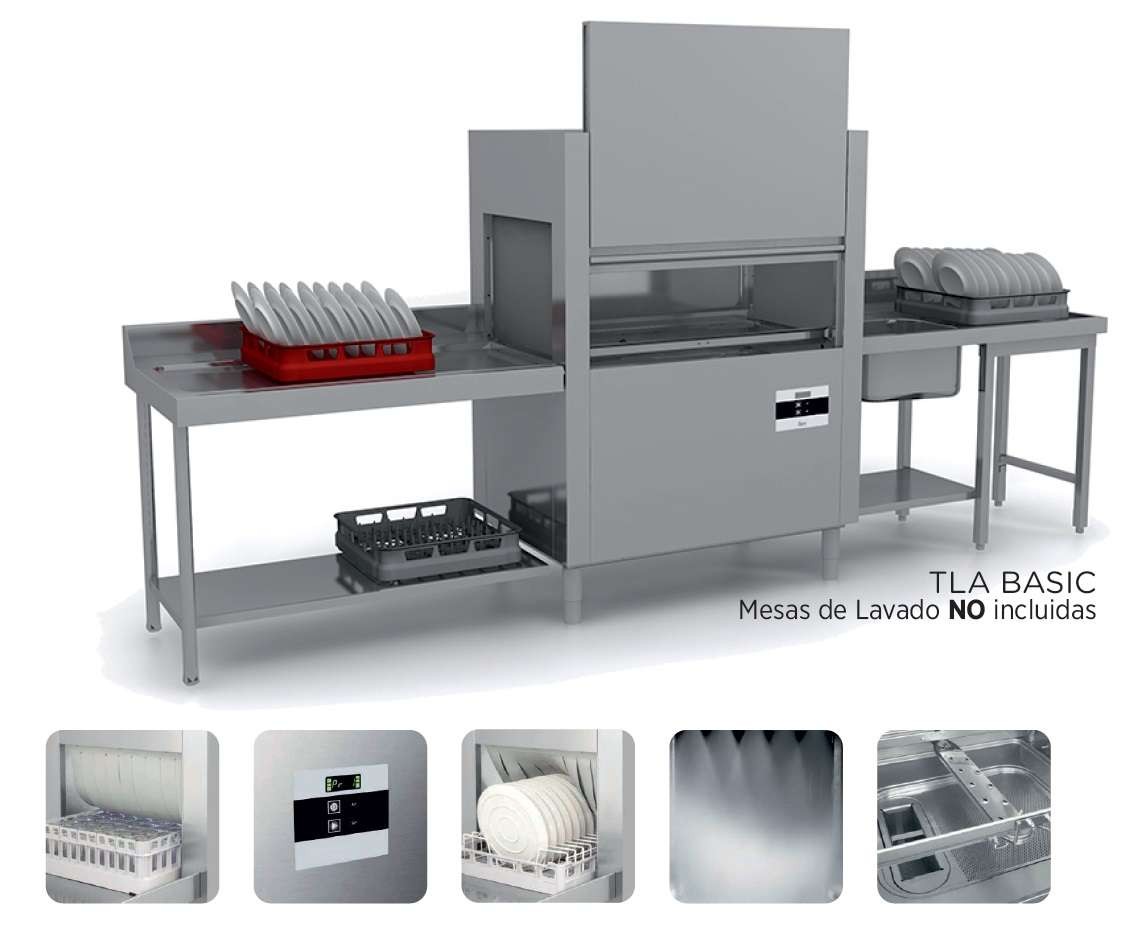 Máquina de Lavar Loiça Industrial de Túnel 50x50 cm - 270 Cestos/Hora