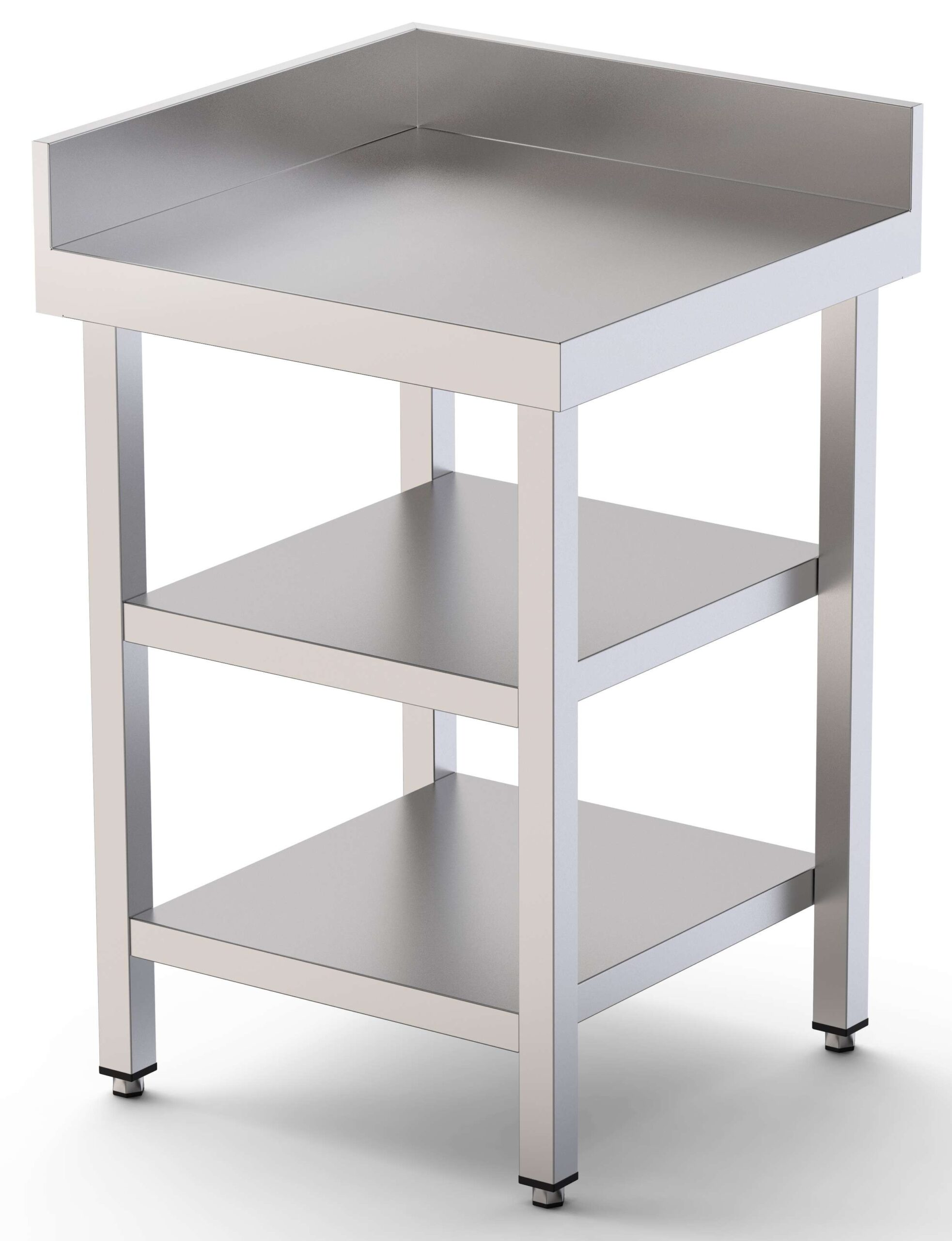 Mesa de Trabalho em L Aço Inoxidável 700x700mm com 2 Prateleiras