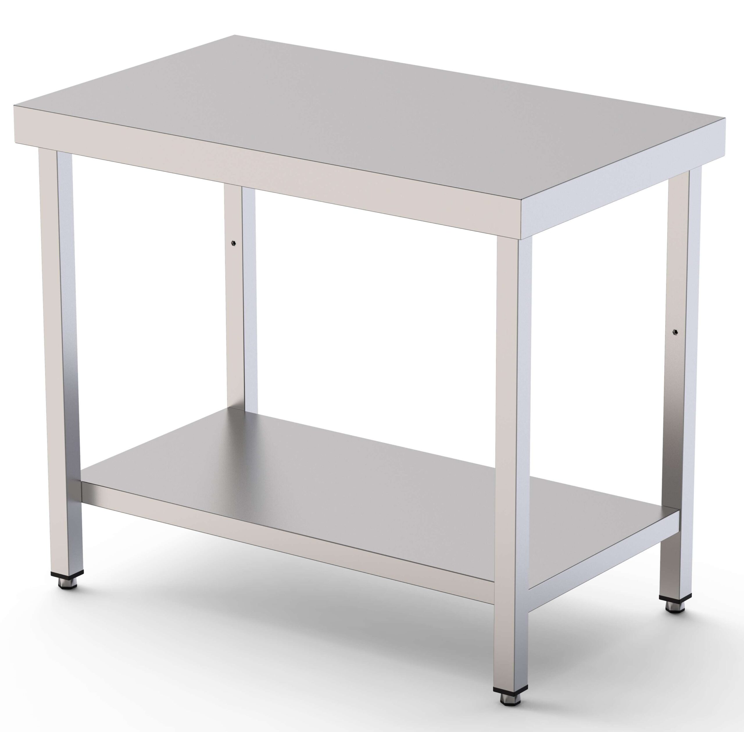 Mesa de Trabalho Central Inox com Prateleira Inferior 1500x500mm
