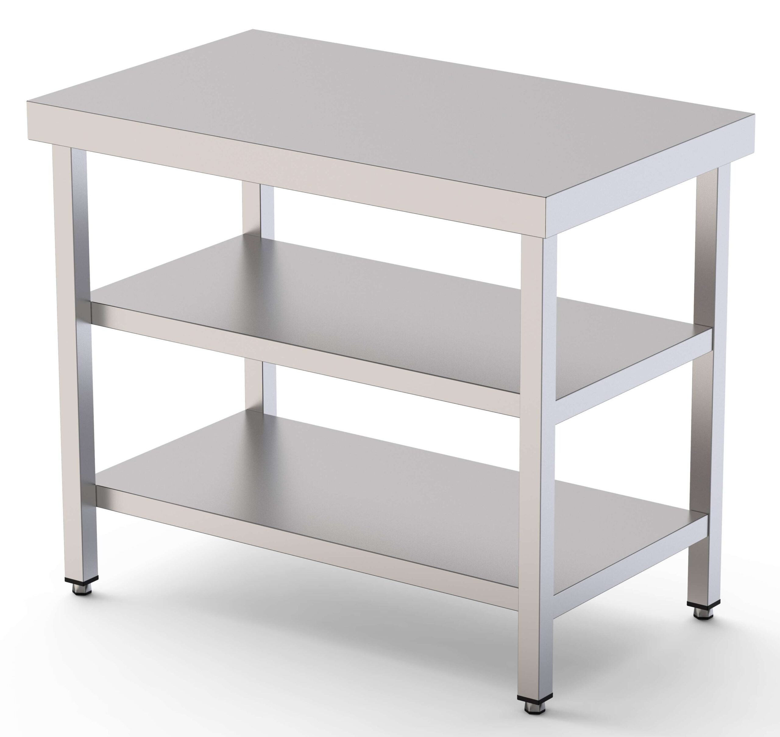 Mesa de Trabalho Central Inox AISI 304 com 2 Prateleiras 1300x700x850mm