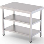 Bancada de Trabalho Inox Central com 2 Prateleiras 220x90cm
