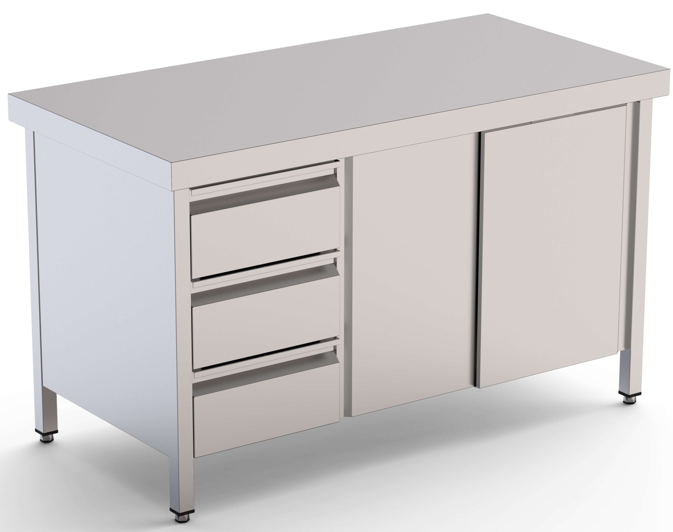 Mesa de Trabalho Inox Central 2400x700mm com 3 Gavetas