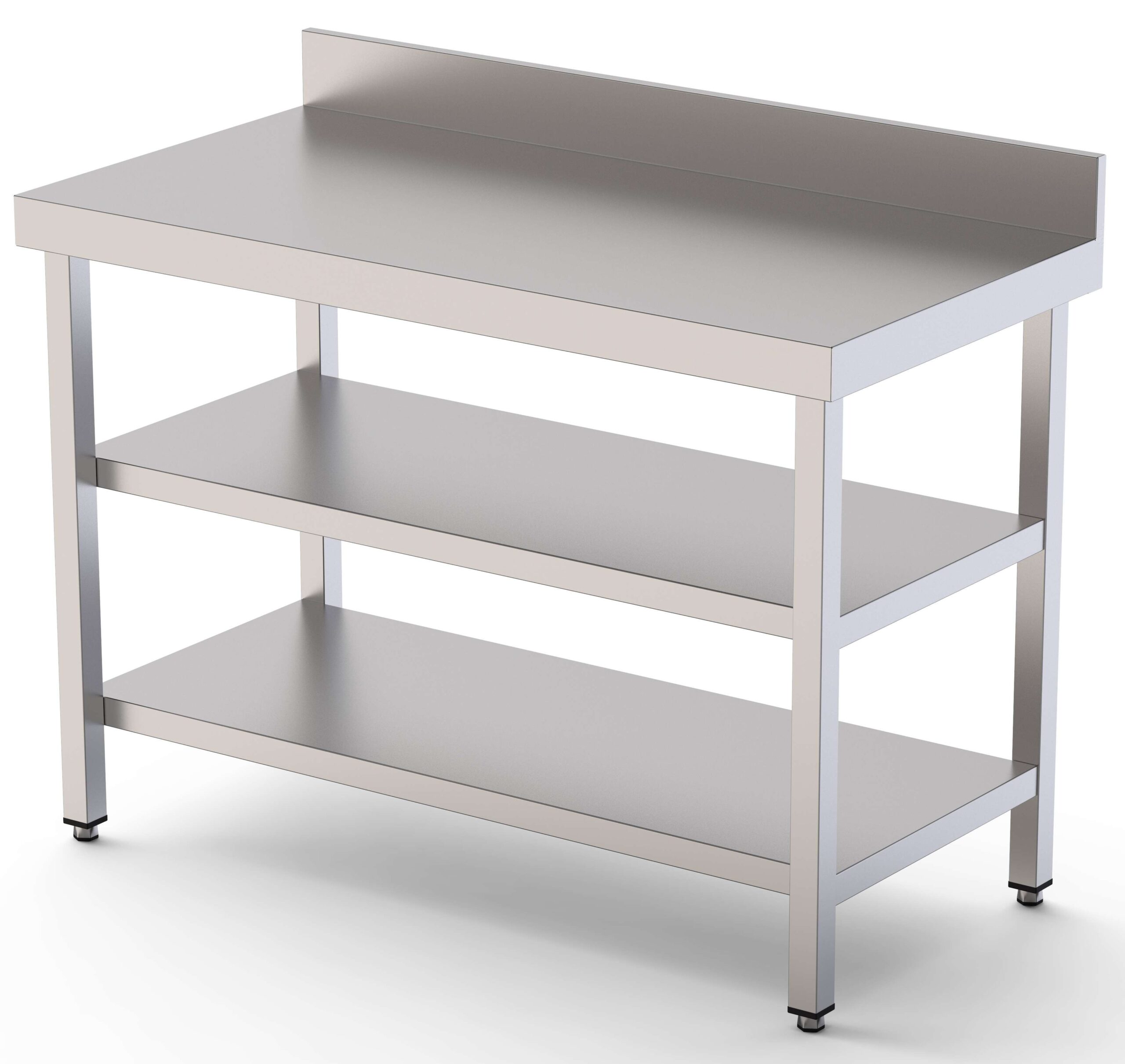 Mesa de Trabalho Inox Mural com 2 Prateleiras 1100x600 mm