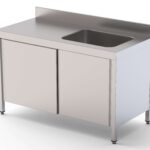 Mesa de Trabalho Inox Mural com Portas e Cuba Direita 1400mm