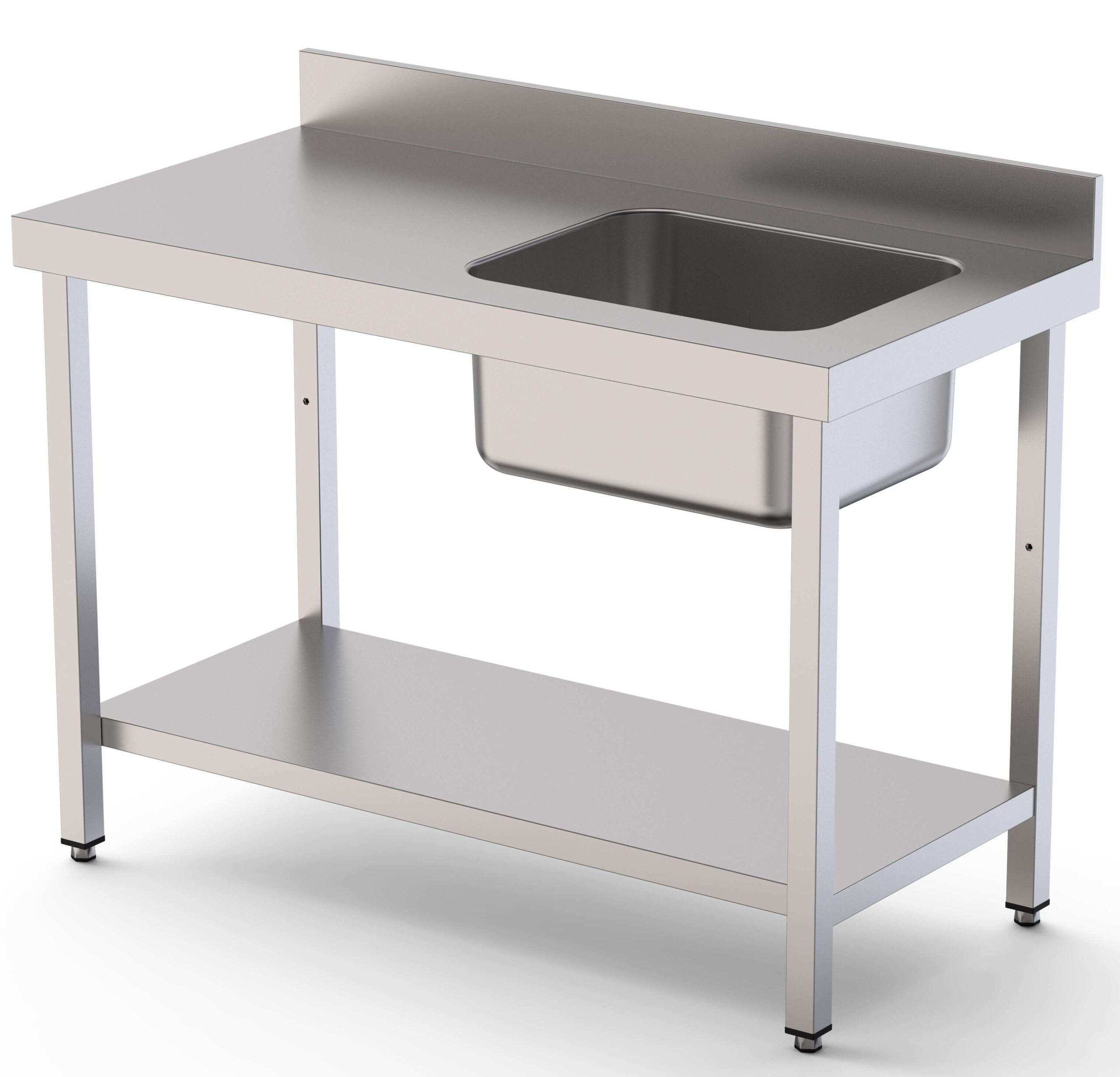 Bancada com Cuba Inox Mural 1500x700mm com Prateleira e Pés Reguláveis