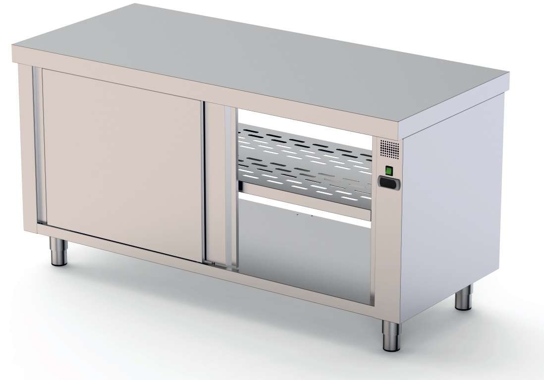 Mesa Quente Central Inox 1400x600mm com Portas Deslizantes