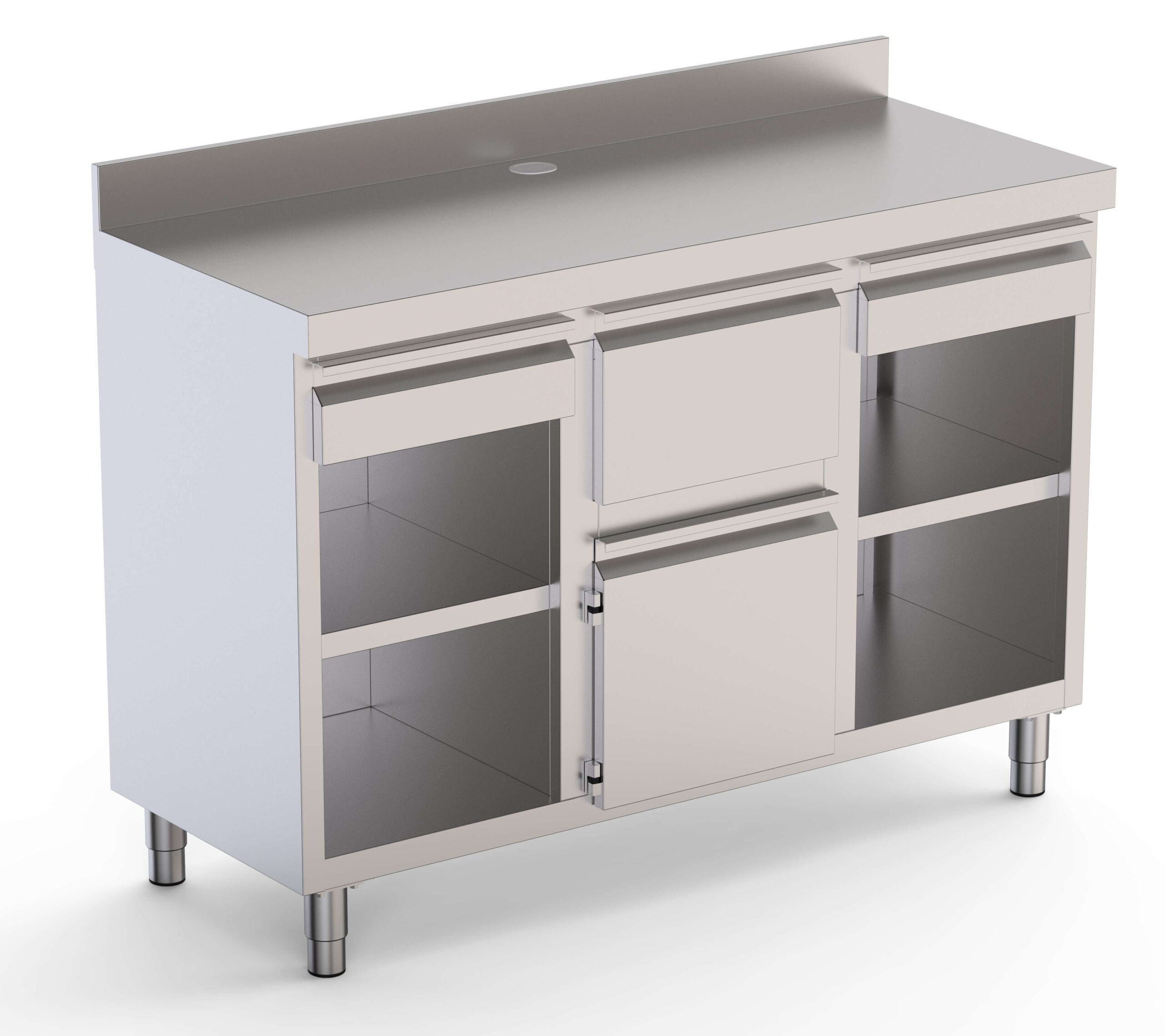 Móvel Cafeteiro Inox 2500x600mm com 2 Prateleiras e 2 Gavetas