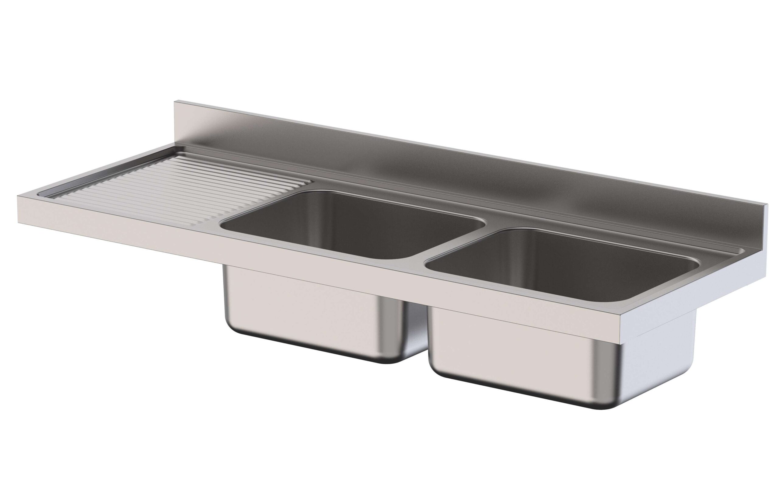 Bancada com Cuba Dupla Inox 1600x600x250 mm