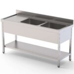 Lavadouro de Inox 2 Cubas Esquerda com Móvel 1800x600x850mm