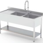 Lavadouro Inox com Prateleira e Pia, Fundo 700mm, Mural 1200mm